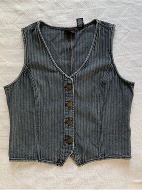 Vintage Gray Wash Fitted Button Front Denim Vest Corset Top NY Jeans